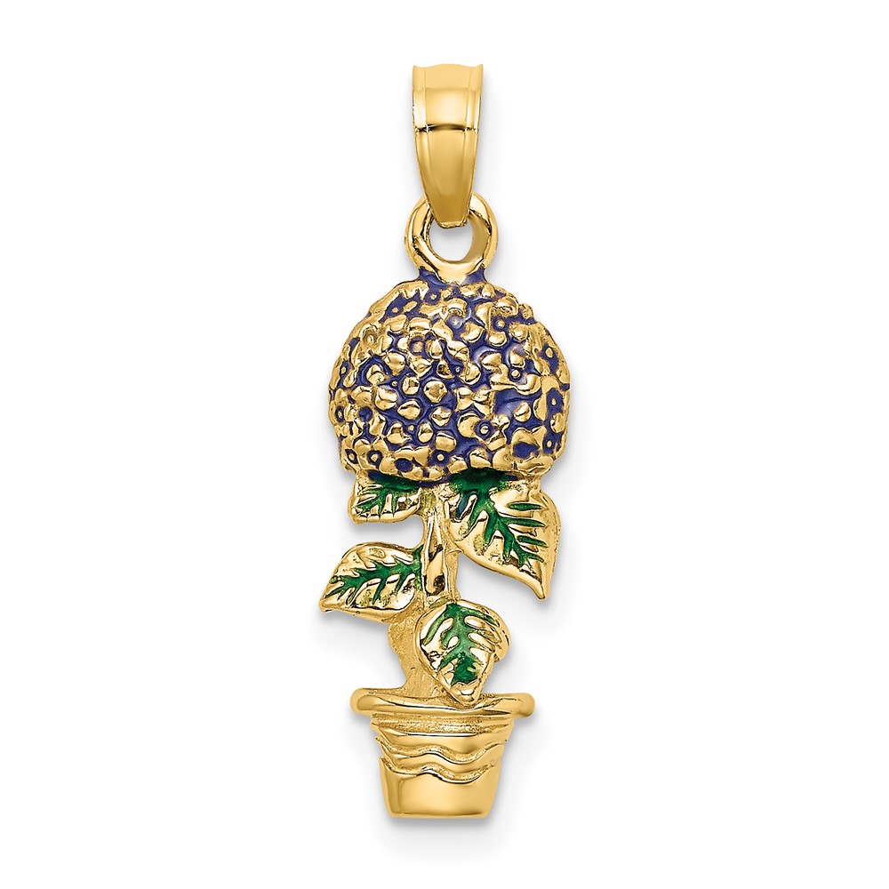 14K 3-D Enameled Lavender Hydrangea Flowers In Pot Charm (K6830)