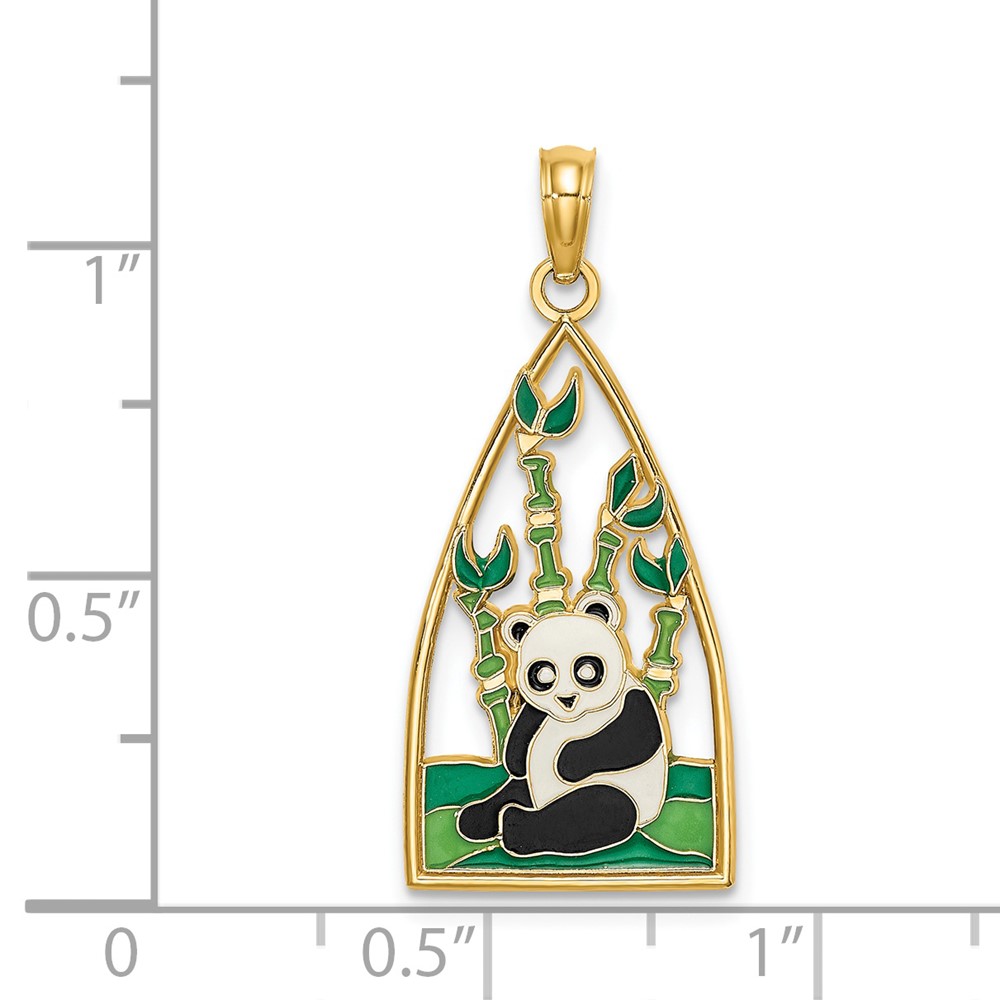 14K Enamel Panda Bear and Bamboo Charm (K6838)