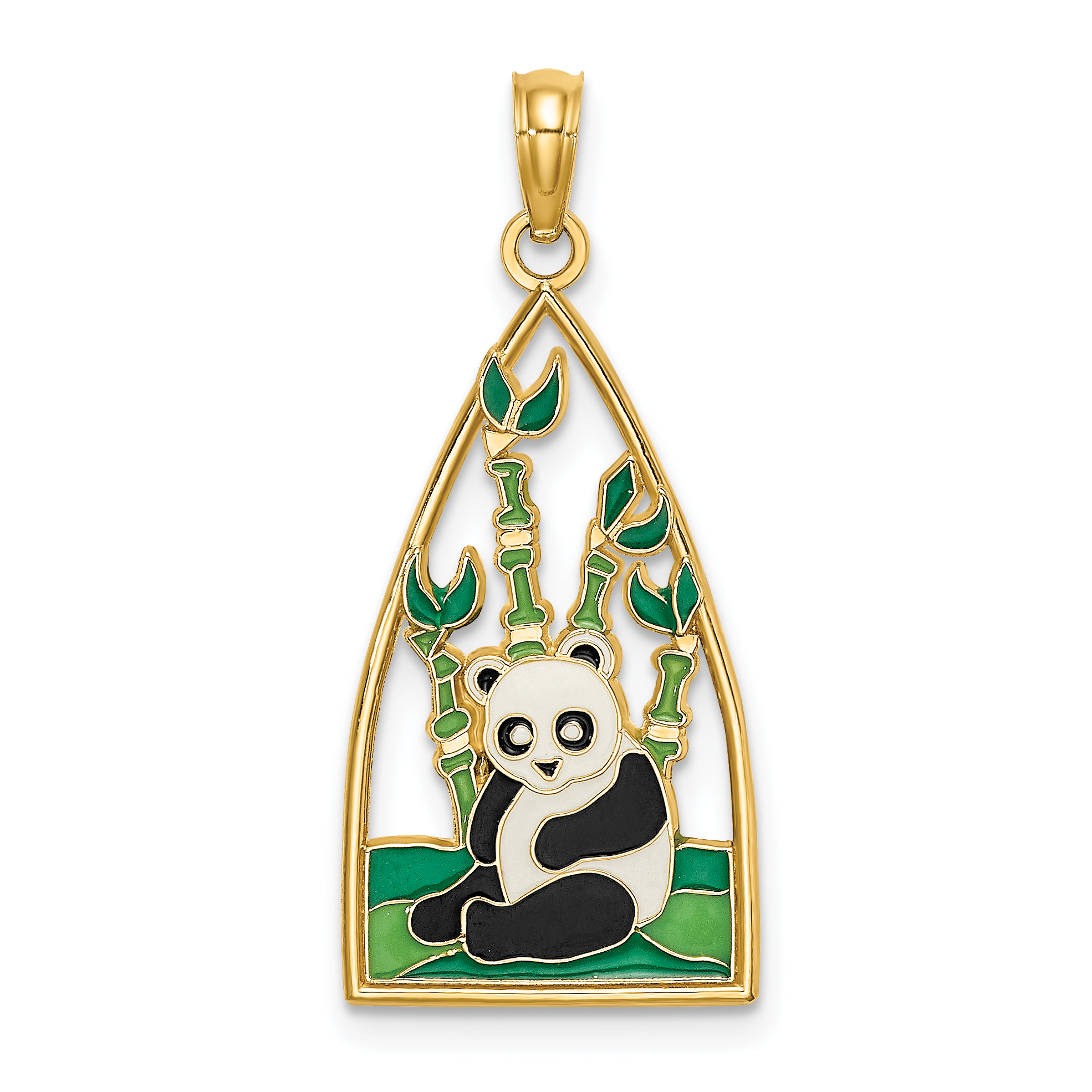 14K Enamel Panda Bear and Bamboo Charm (K6838)