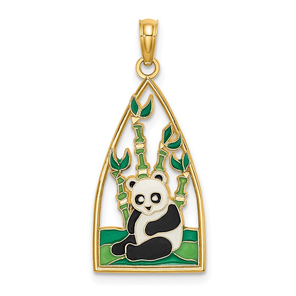 14K Enamel Panda Bear and Bamboo Charm (K6838)