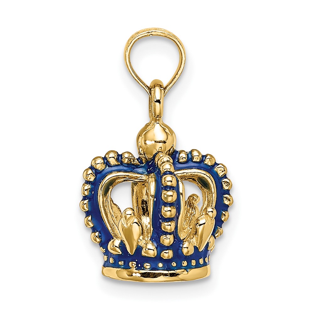 14K 3-D Blue Enamel Crown Charm (K6840)