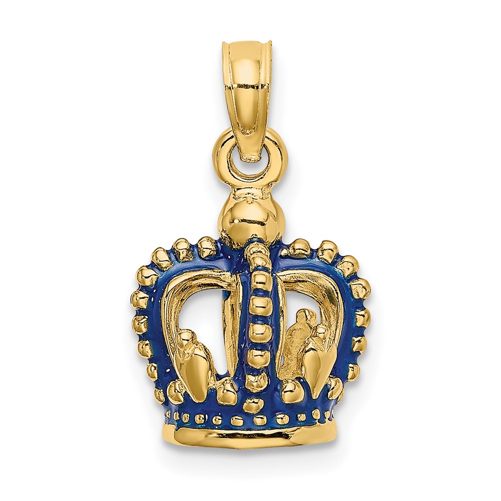 14K 3-D Blue Enamel Crown Charm (K6840)