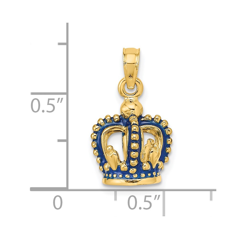 14K 3-D Blue Enamel Crown Charm (K6840)