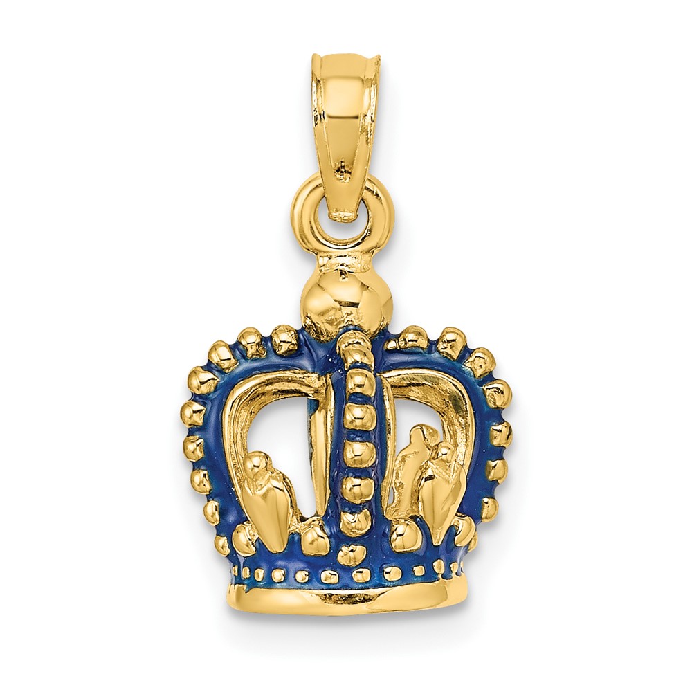14K 3-D Blue Enamel Crown Charm (K6840)
