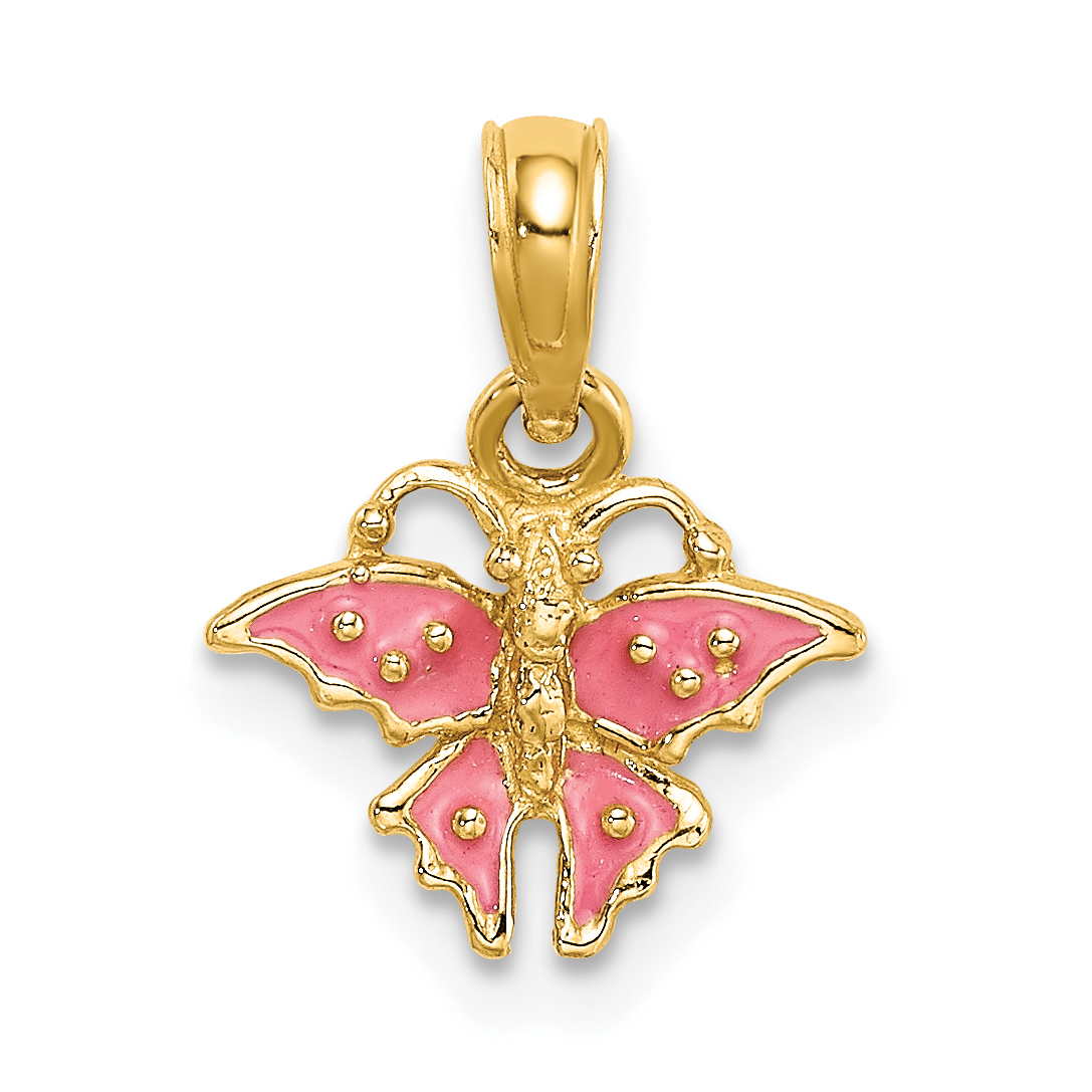 14K Enamel Mini Pink Butterfly Charm (K6845)