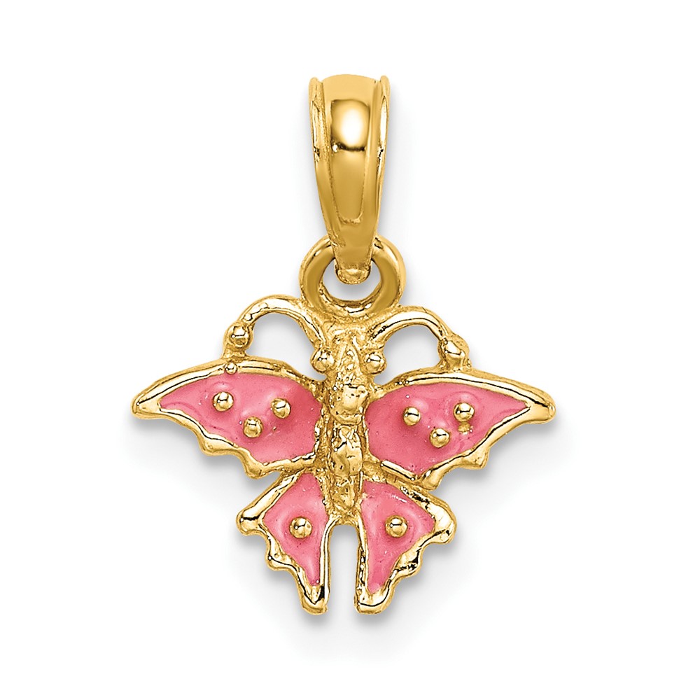 14K Enamel Mini Pink Butterfly Charm (K6845)
