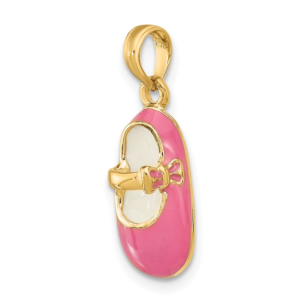 14K 3-D w/ Pink Enamel Baby Shoe Charm (K6851)