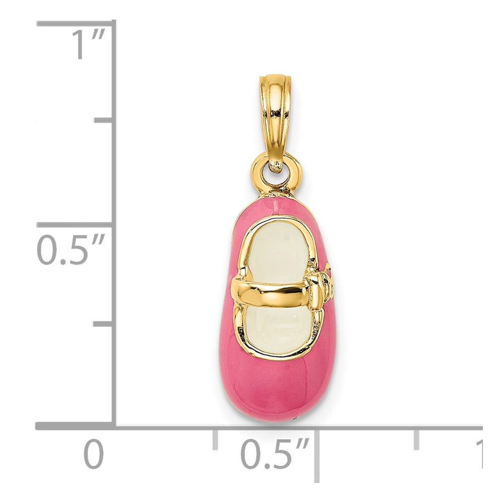 14K 3-D w/ Pink Enamel Baby Shoe Charm (K6851)