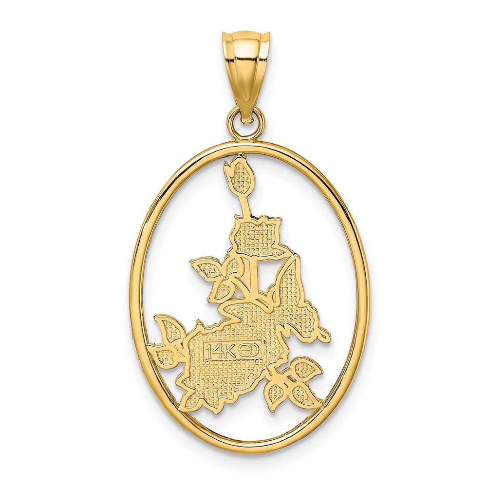 14K Enamel White Butterfly In Oval w/ Orange Flowers Charm (K6866)