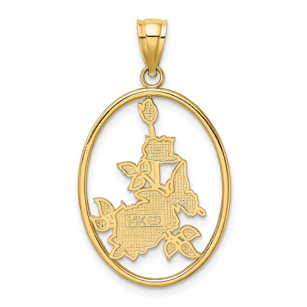 14K Enamel Yellow Butterfly in Oval Red Flower Charm (K6867)