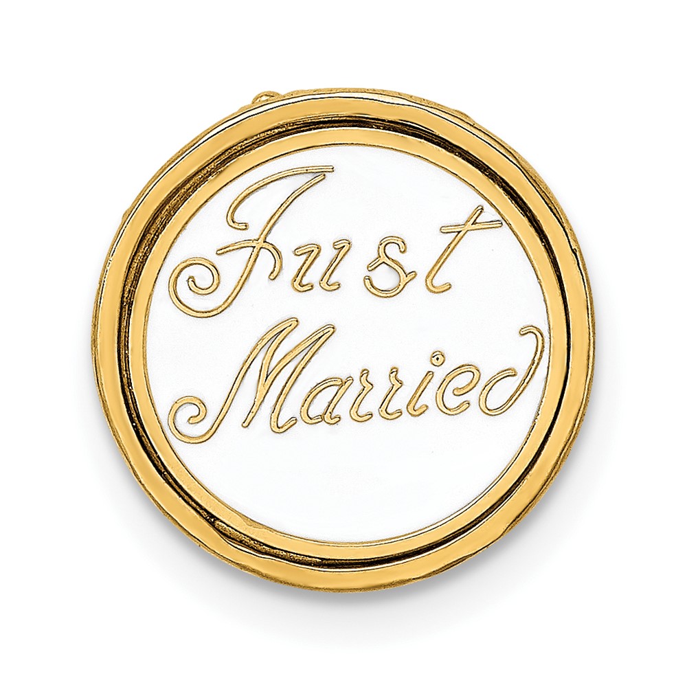 14K Polished Enameled JUST MARRIED 3-D Wedding Cake Pendant (K6873)
