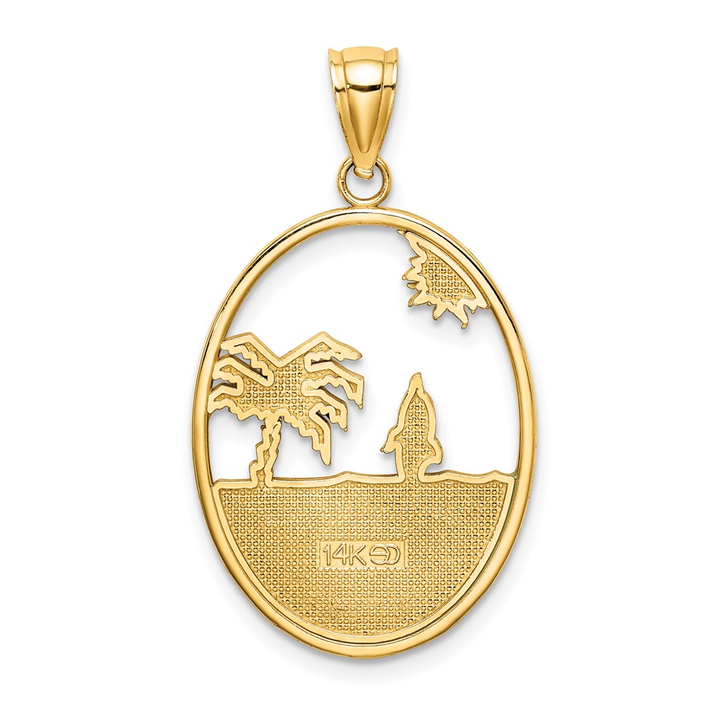 14K Enamel Dolphin Jumping In Beach Scene Charm (K6874)