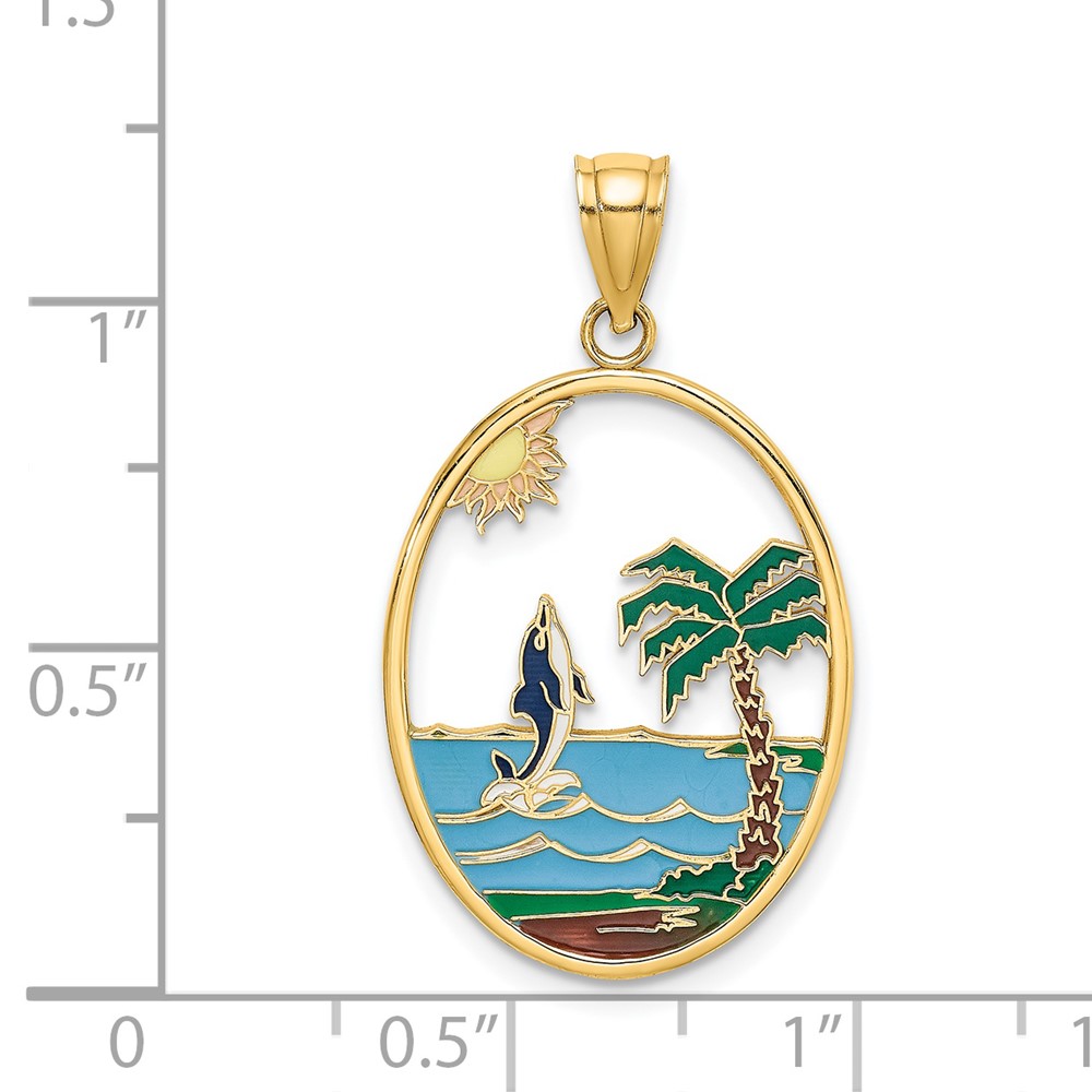 14K Enamel Dolphin Jumping In Beach Scene Charm (K6874)