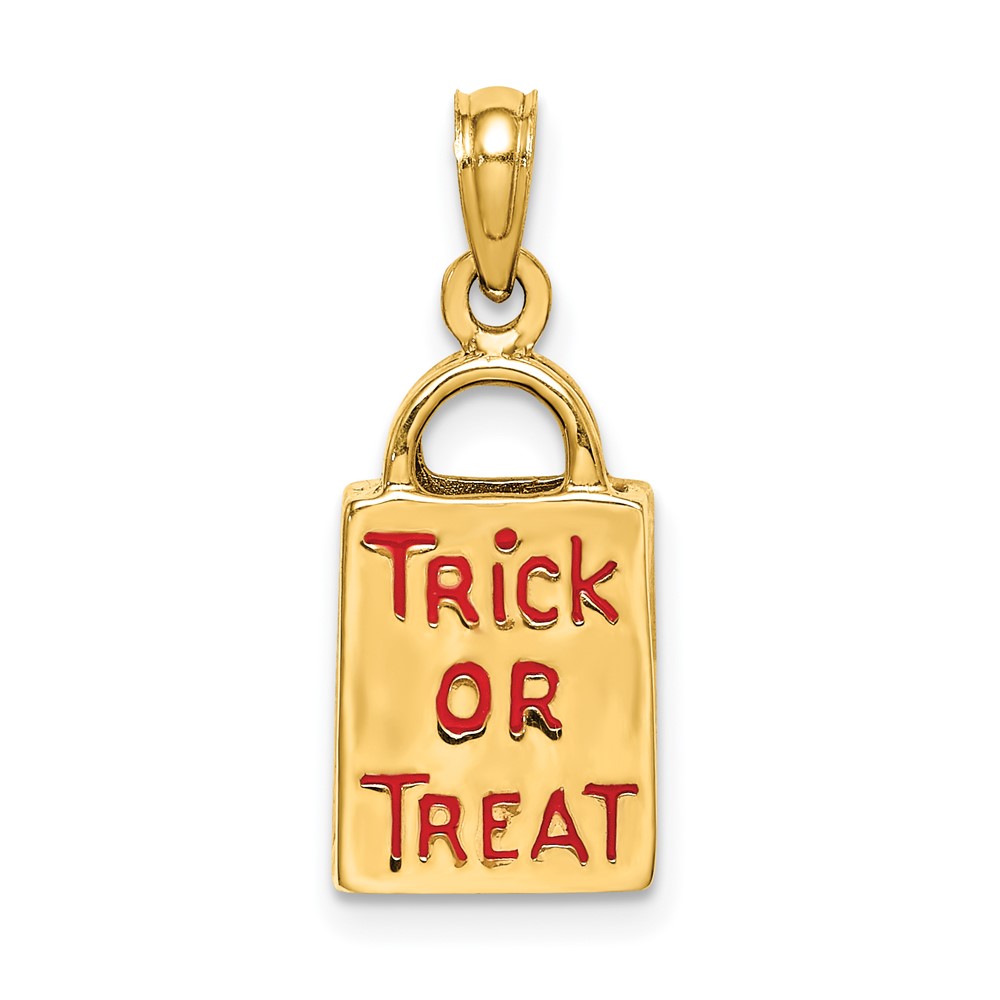 14K 3-D Enameled Jack-o-Lantern Trick or Treat Bag Charm (K6884)