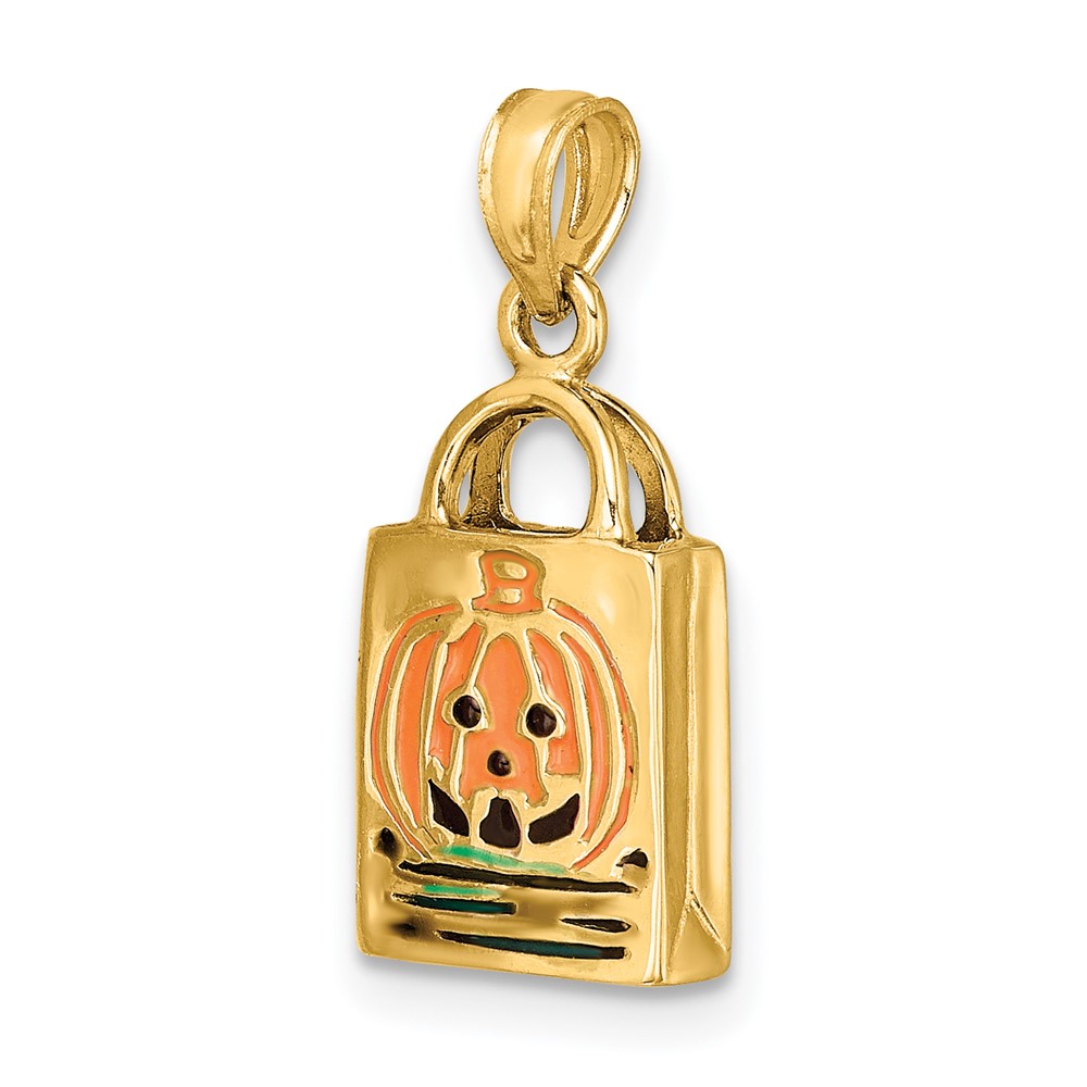 14K 3-D Enameled Jack-o-Lantern Trick or Treat Bag Charm (K6884)