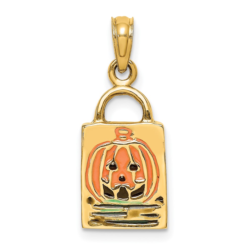 14K 3-D Enameled Jack-o-Lantern Trick or Treat Bag Charm (K6884)