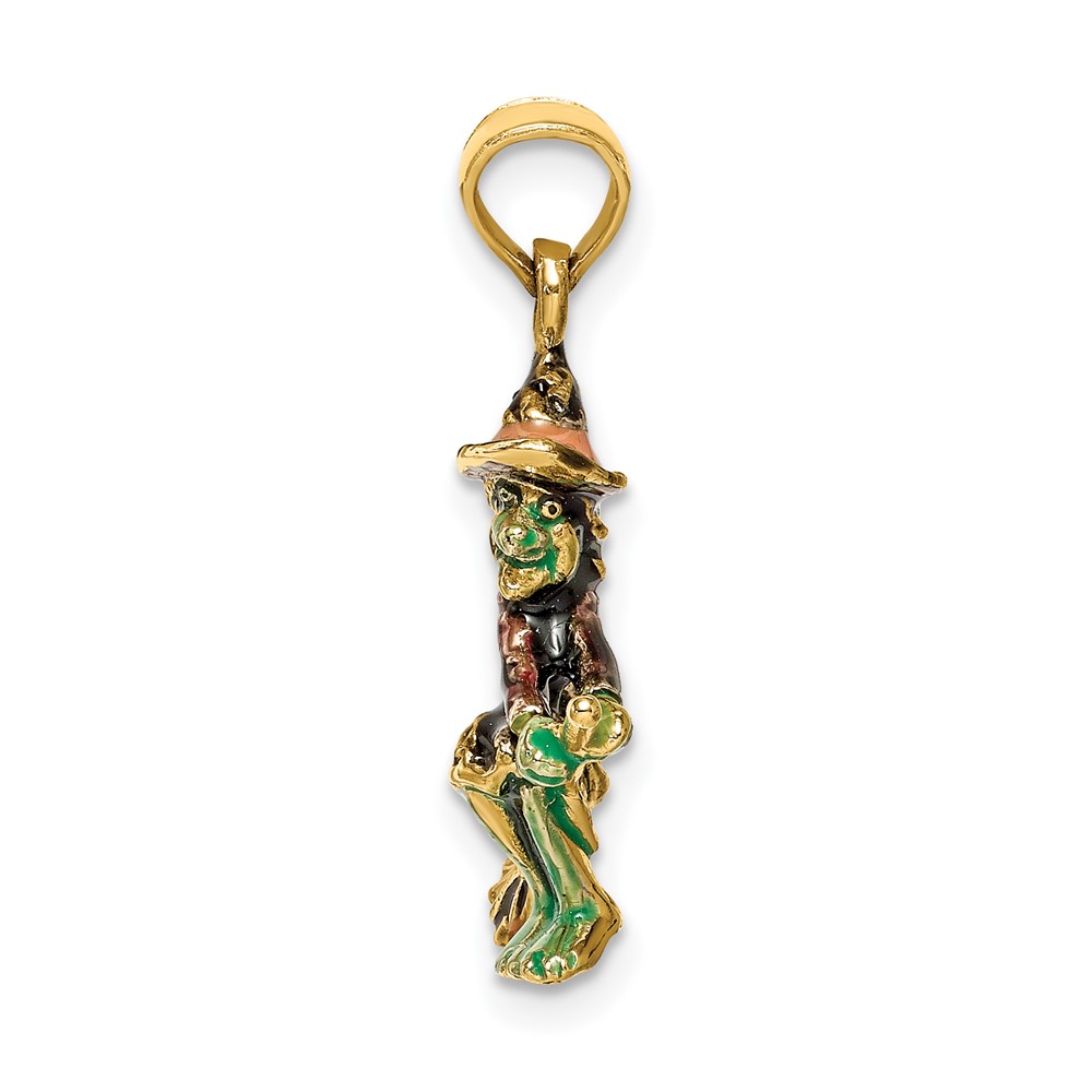 14K 3-D Enameled Witch Flying on Broom Charm (K6887)