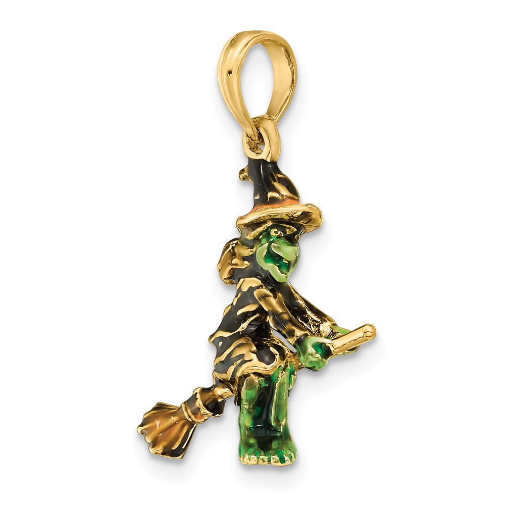 14K 3-D Enameled Witch Flying on Broom Charm (K6887)
