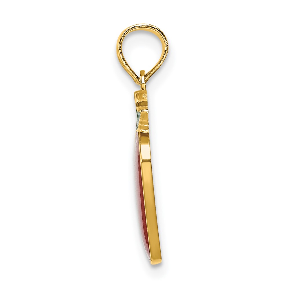 14K Enamel Red Delicious Apple W/Stem and Leaf Charm (K6900)
