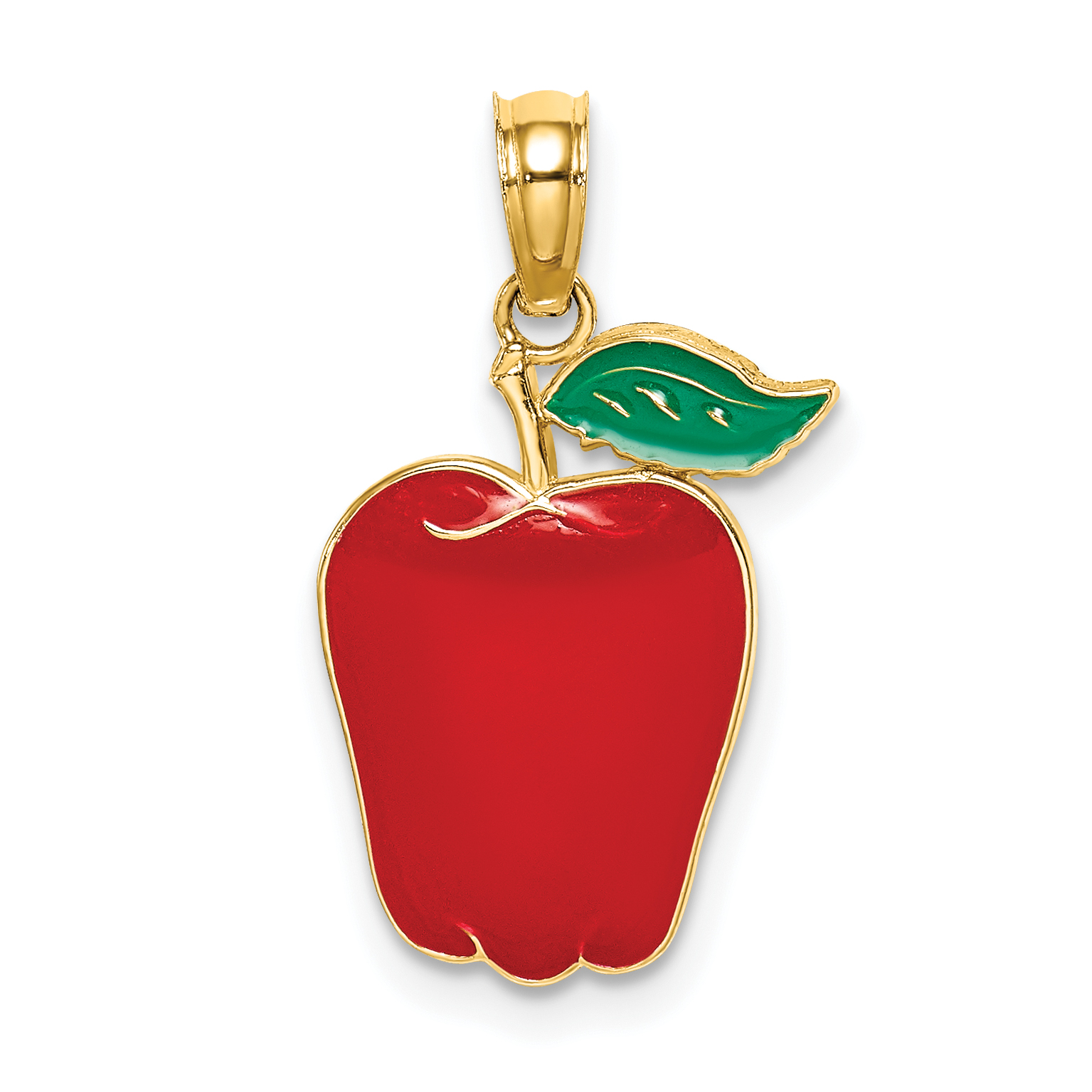 14K Enamel Red Delicious Apple W/Stem and Leaf Charm K6900 Korzystna, ograniczona wyprzedaż
