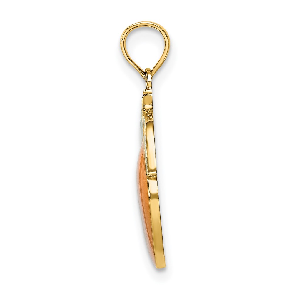 14K Enamel Orange W/Stem and Leaf Charm (K6901)