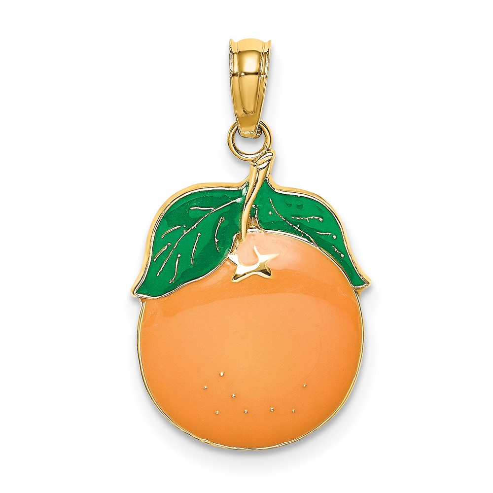 14K Enamel Orange W/Stem and Leaf Charm (K6901)