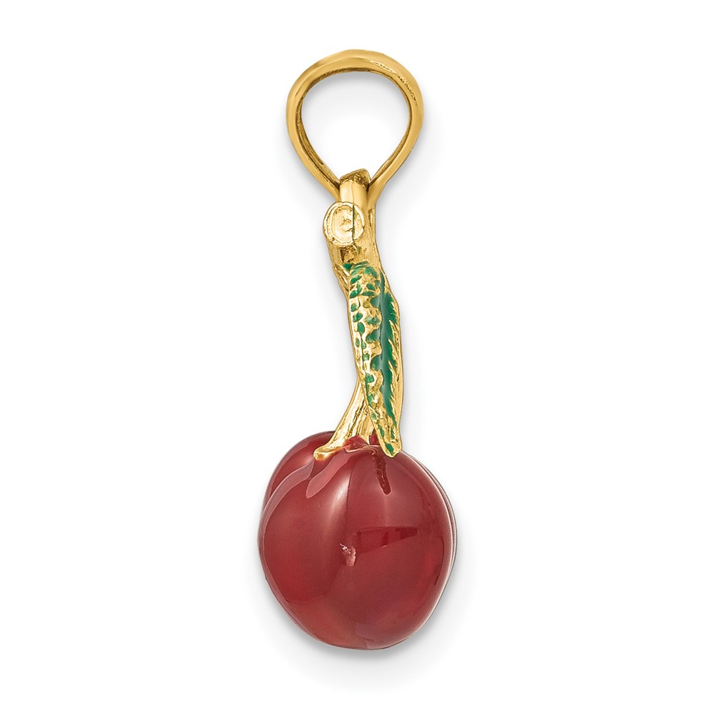 14K 3-D Enamel Cherries W/ Leaf Charm (K6924)