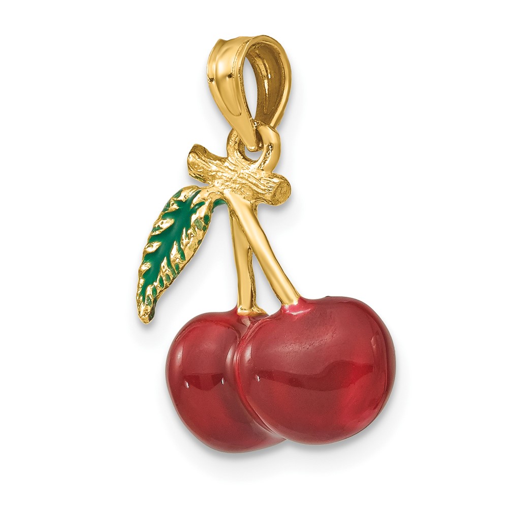 14K 3-D Enamel Cherries W/ Leaf Charm (K6924)