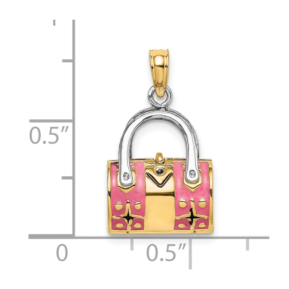 14K & Rhodium 3-D Pink Enameled Handbag Opens Charm (K6936)