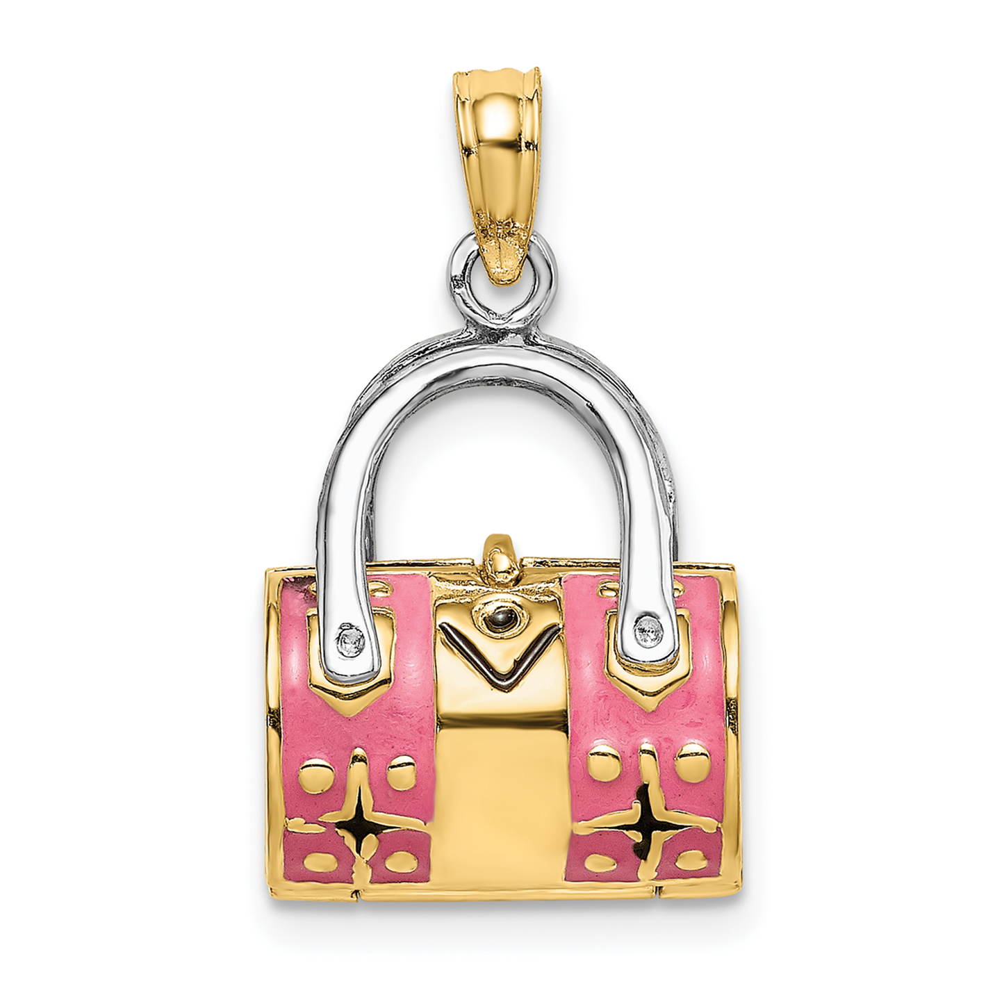 14K & Rhodium 3-D Pink Enameled Handbag Opens Charm (K6936)