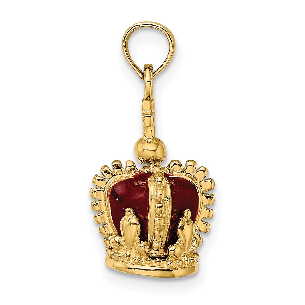 14K 3-D w/ Red Enamel Inside Crown w/ Cross On top Charm (K6946)