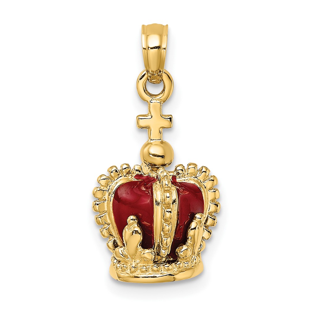 14K 3-D w/ Red Enamel Inside Crown w/ Cross On top Charm (K6946)