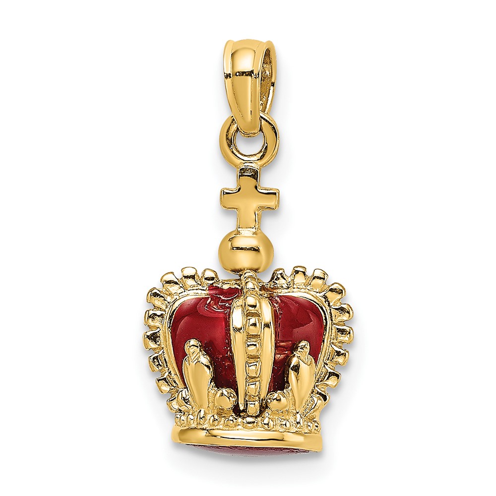 14K 3-D w/ Red Enamel Inside Crown w/ Cross On top Charm (K6946)