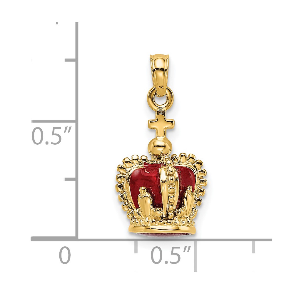 14K 3-D w/ Red Enamel Inside Crown w/ Cross On top Charm (K6946)