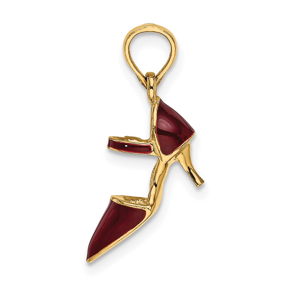 14K 3-D Maroon Enamel Closed Toe High Heel Charm (K6951)