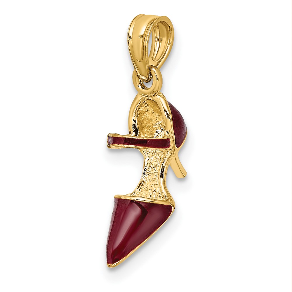 14K 3-D Maroon Enamel Closed Toe High Heel Charm (K6951)