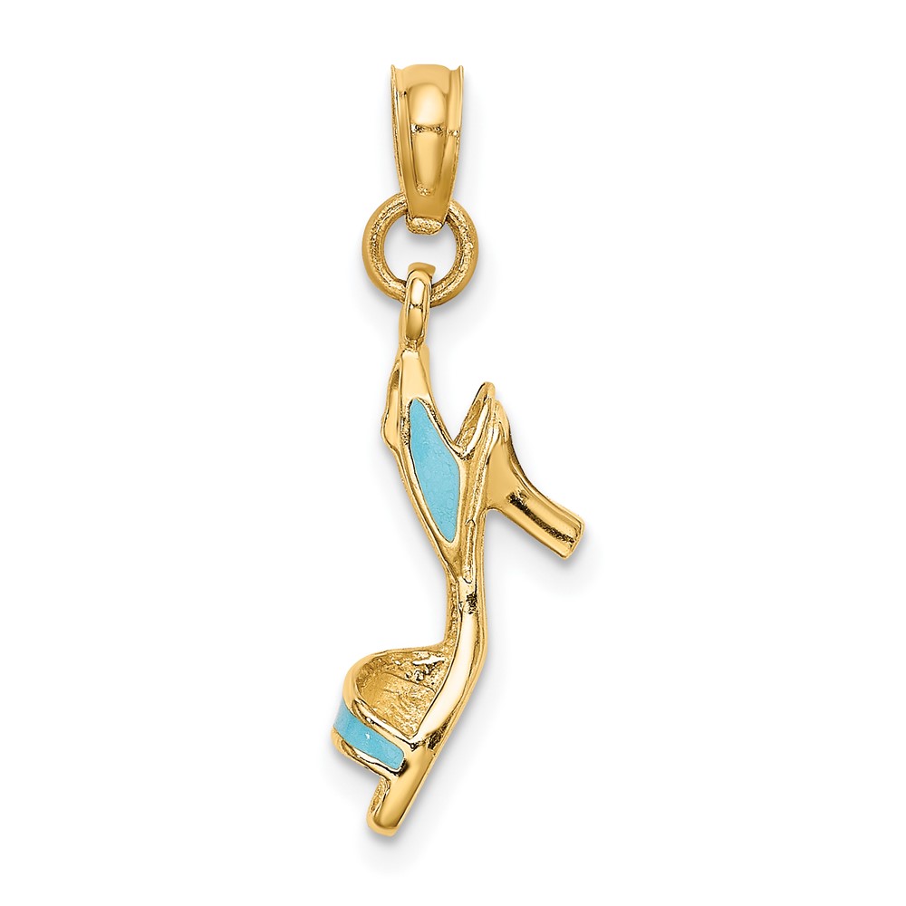 14K 3-D Aqua Enamel Open Toe High Heel Charm (K6952)
