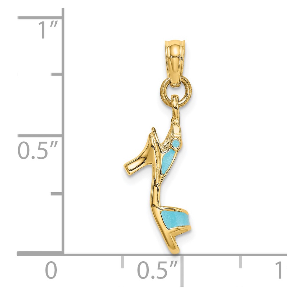 14K 3-D Aqua Enamel Open Toe High Heel Charm (K6952)