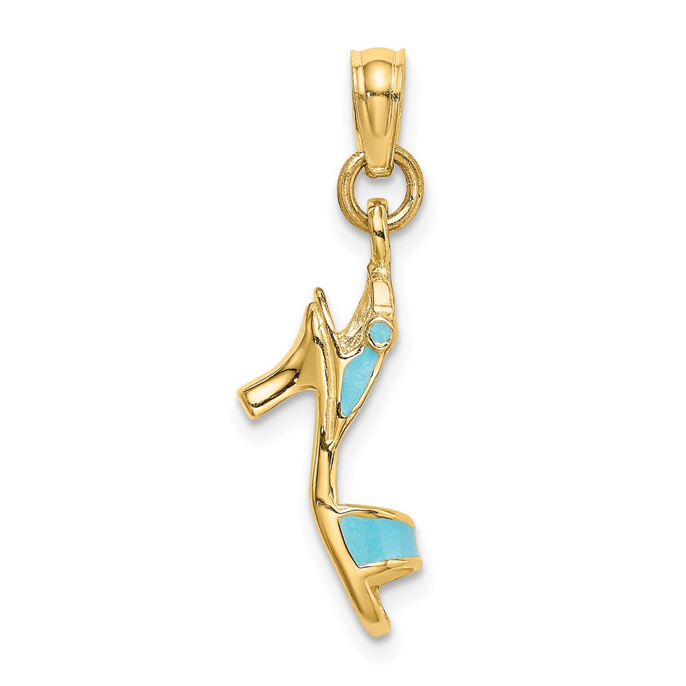 14K 3-D Aqua Enamel Open Toe High Heel Charm (K6952)