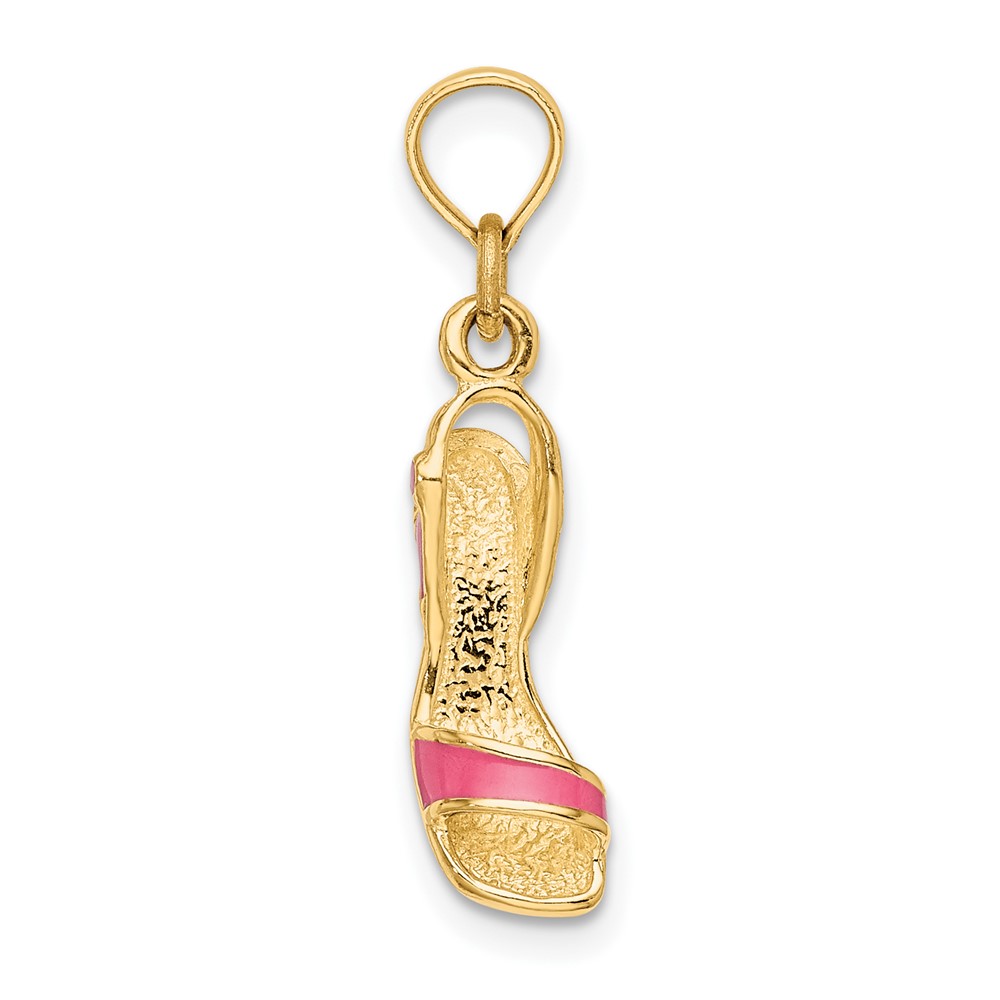 14K 3-D Pink Enamel Open Toe High Heel Charm (K6953)