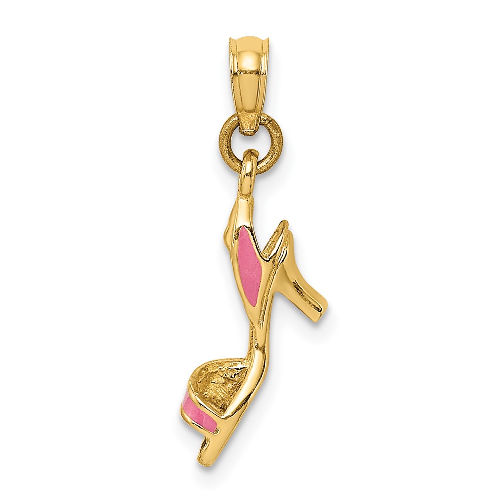 14K 3-D Pink Enamel Open Toe High Heel Charm (K6953)