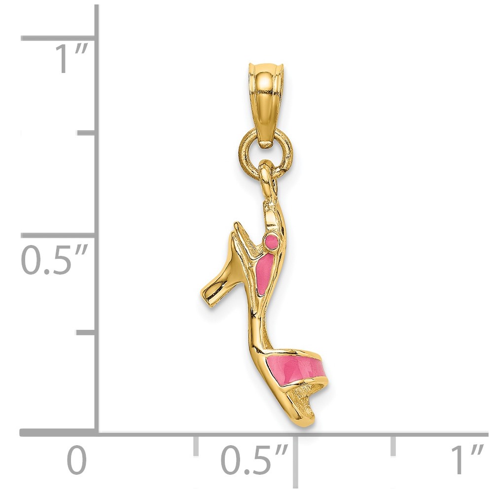 14K 3-D Pink Enamel Open Toe High Heel Charm (K6953)