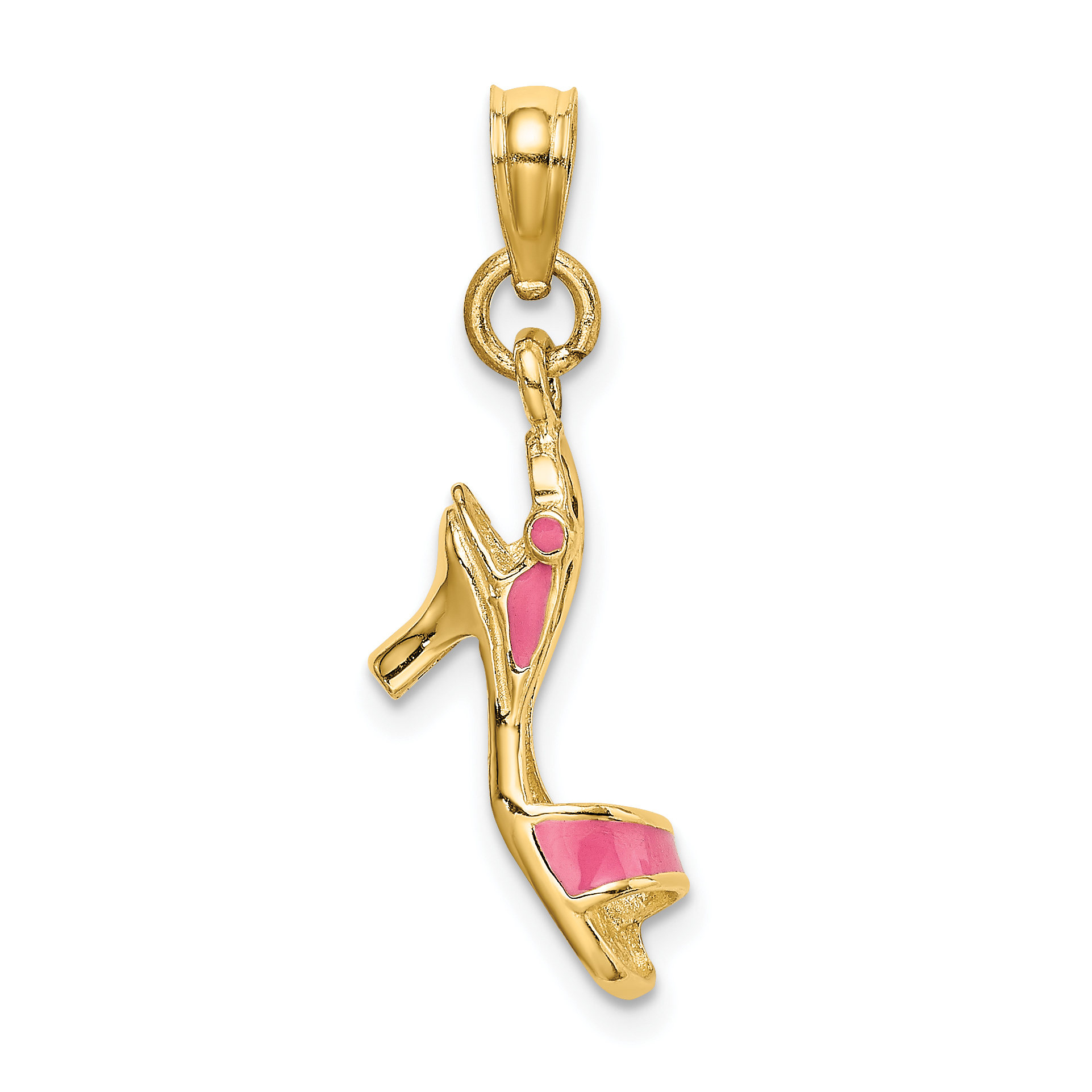 14K 3-D Pink Enamel Open Toe High Heel Charm (K6953)
