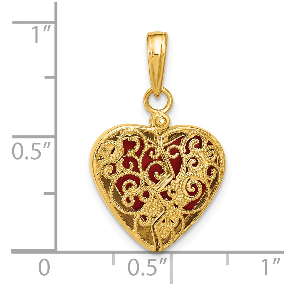 14K 3-D Reversible Heart Opens Charm (K6954)