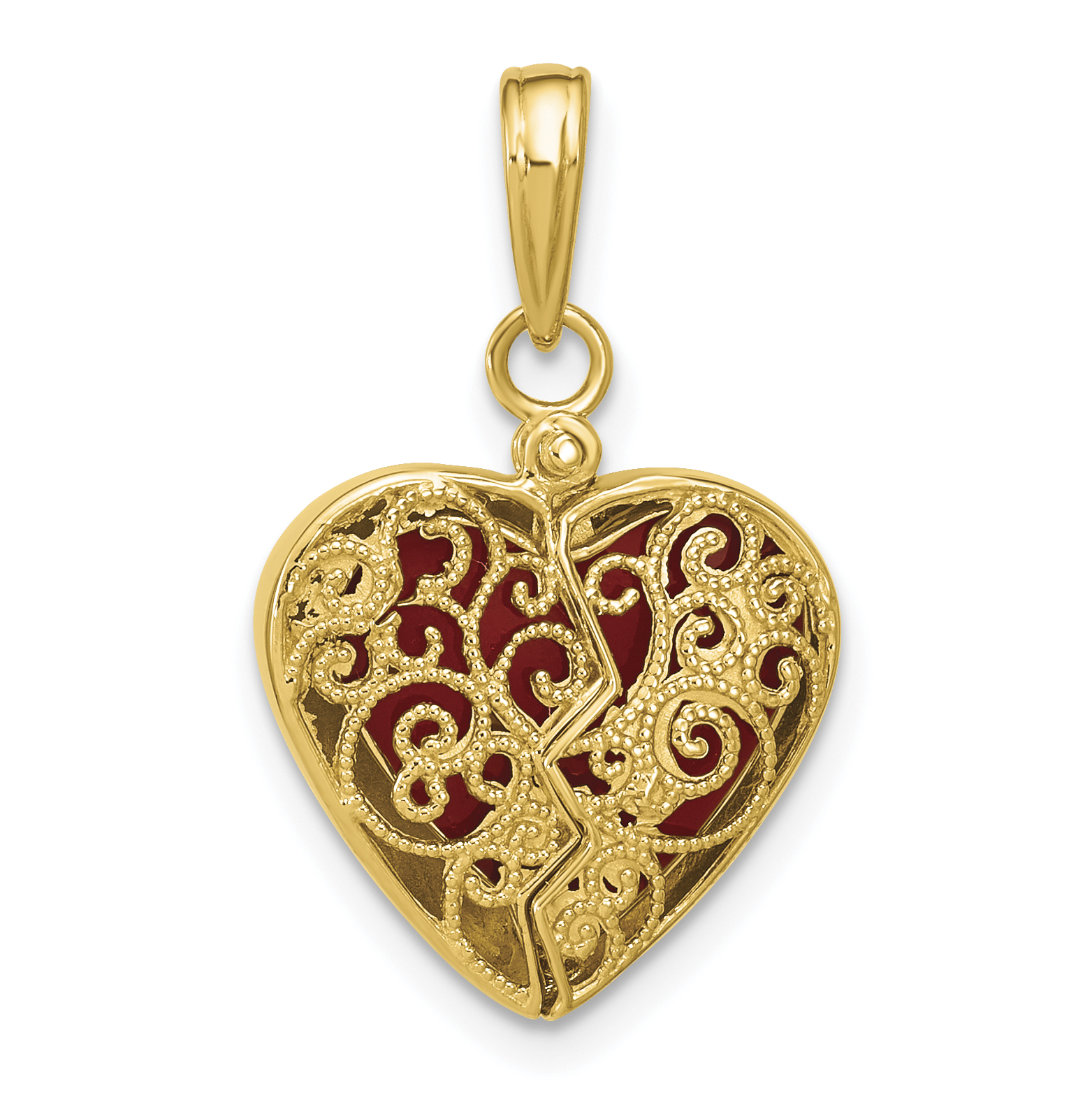 14K 3-D Reversible Heart Opens Charm (K6954)