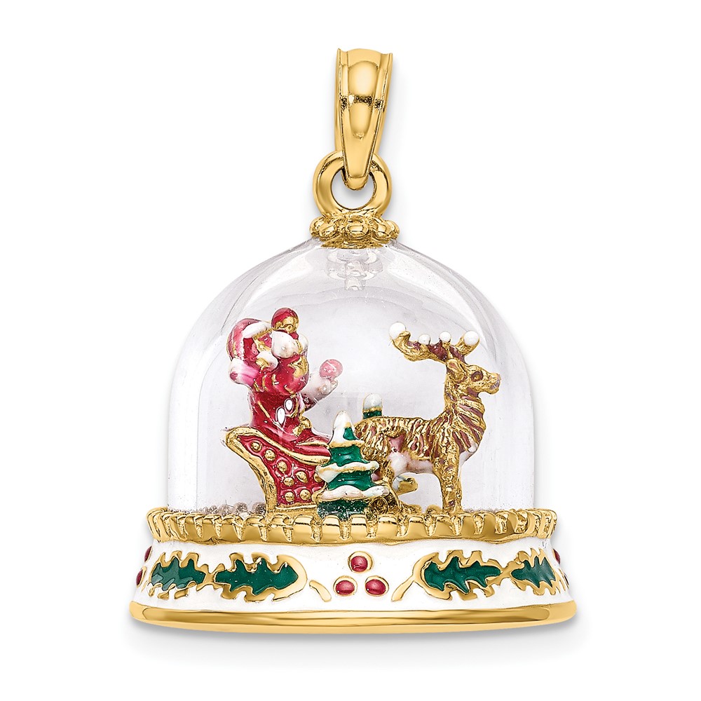 14K 3-D Enameled Christmas Snow Globe Charm (K6957)