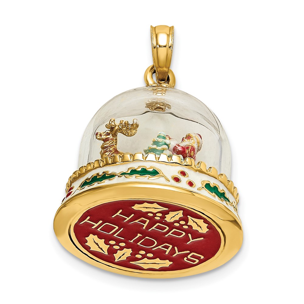14K 3-D Enameled Christmas Snow Globe Charm (K6957)