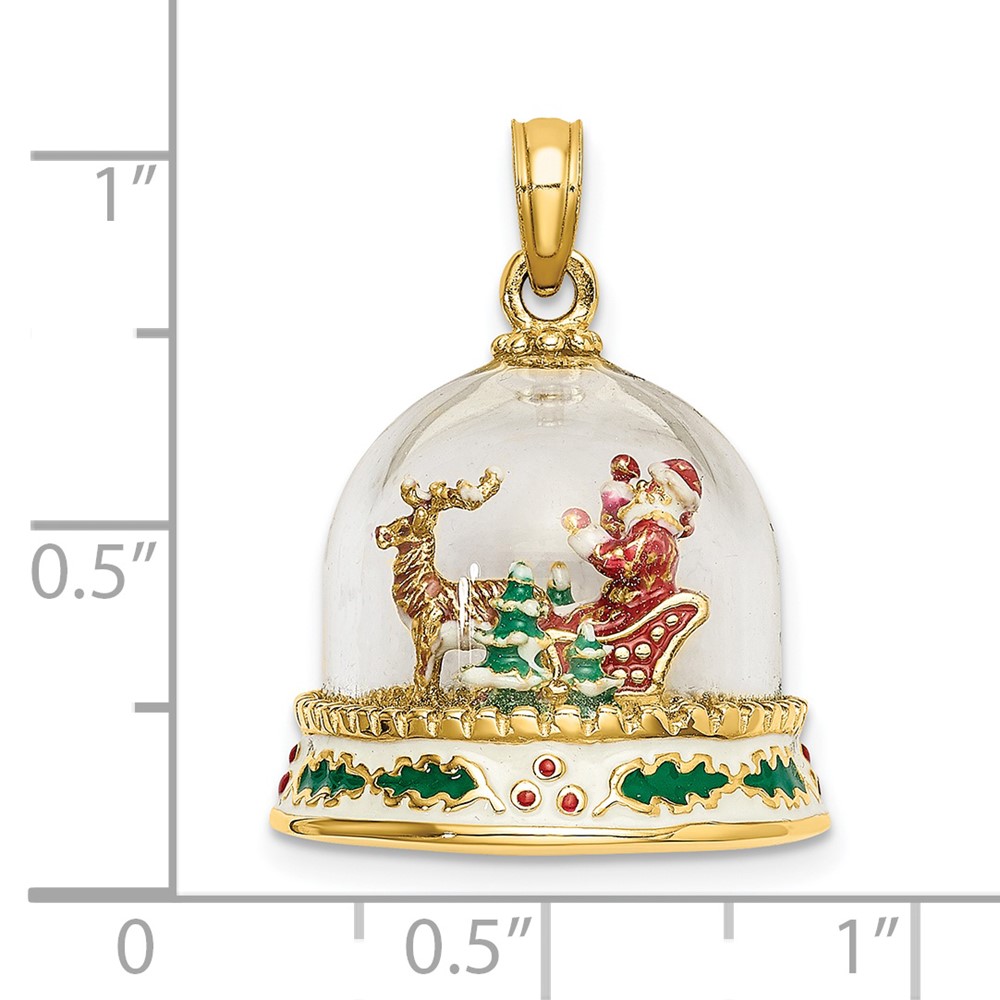 14K 3-D Enameled Christmas Snow Globe Charm (K6957)