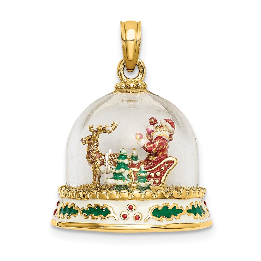 14K 3-D Enameled Christmas Snow Globe Charm (K6957)