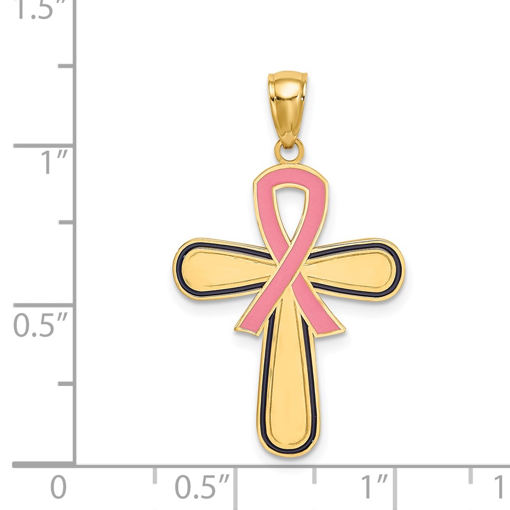 14K Enamel Pink Ribbon Breast Cancer Cross (K6961)